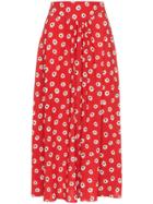 Miu Miu Flower Print High Waisted Skirt - Red