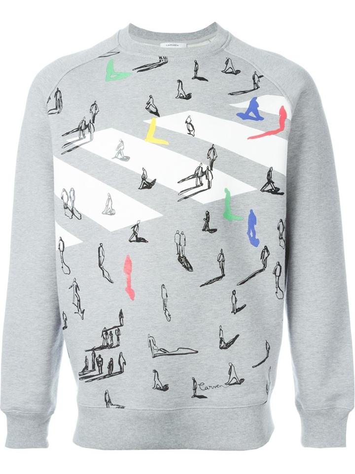 Carven Front Print Sweatshirt, Men's, Size: Medium, Grey, Cotton