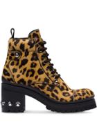 Miu Miu Leopard Print Embellished Boots - Brown