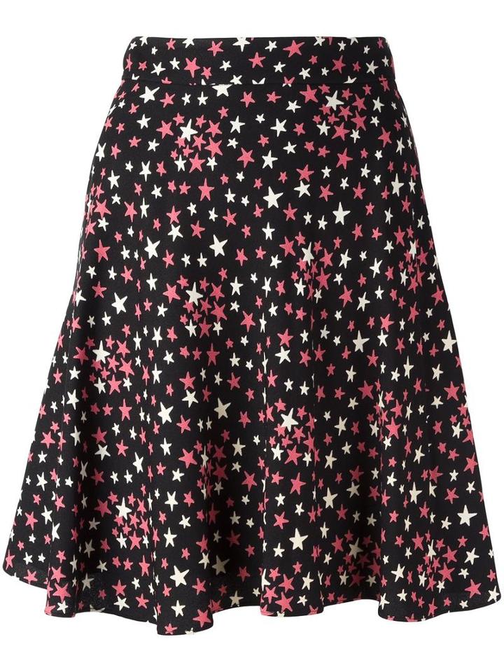 Saint Laurent Star Print Pleated Skirt, Women's, Size: 36, Black, Viscose/silk