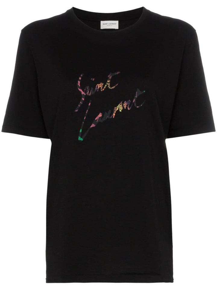 Saint Laurent Crew Neck Signature T-shirt - Black