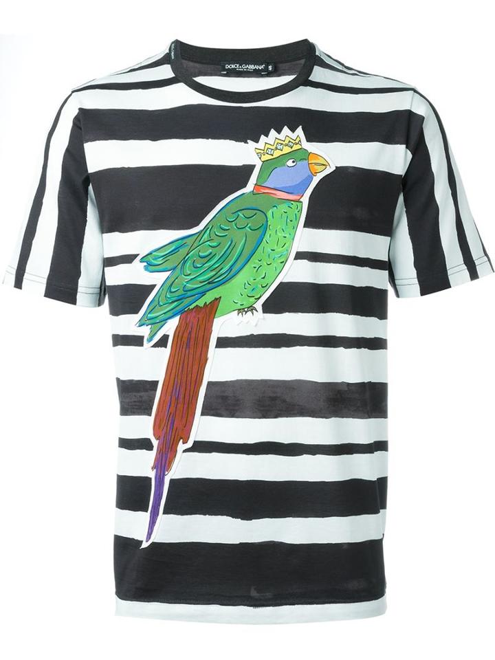 Dolce & Gabbana Parrot Print T-shirt, Men's, Size: 48, Black, Cotton