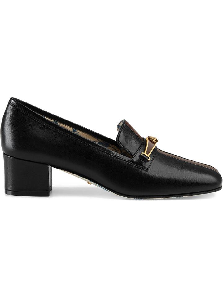 Gucci Leather Pumps With Stripe - Black