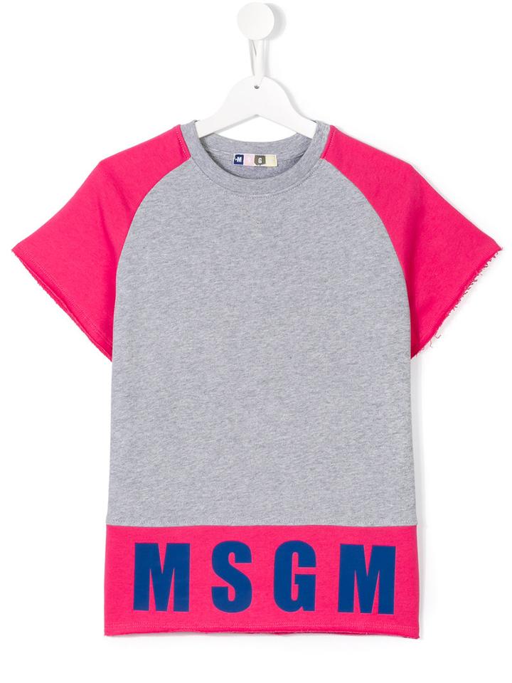 Msgm Kids Colour-block Logo T-shirt, Girl's, Size: 14 Yrs, Grey