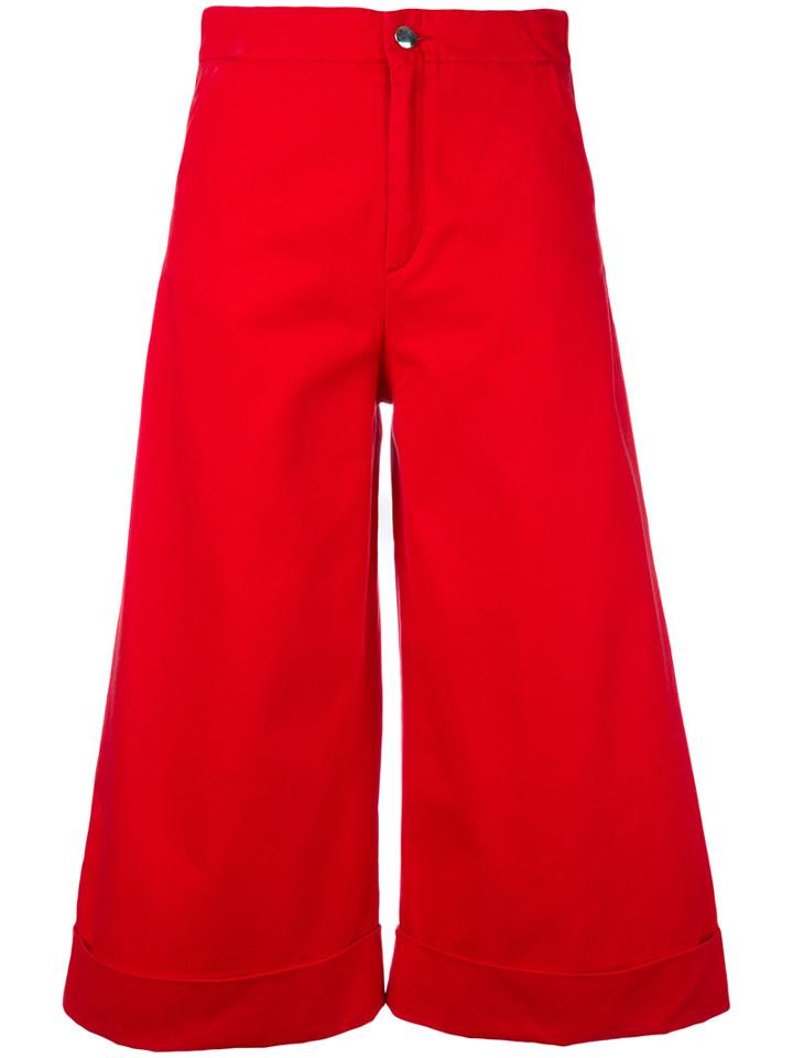 Flared Cropped Trousers - Women - Cotton - 25, Red, Cotton, The Seafarer