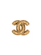 Chanel Vintage Quilted Logo Brooch - Metallic