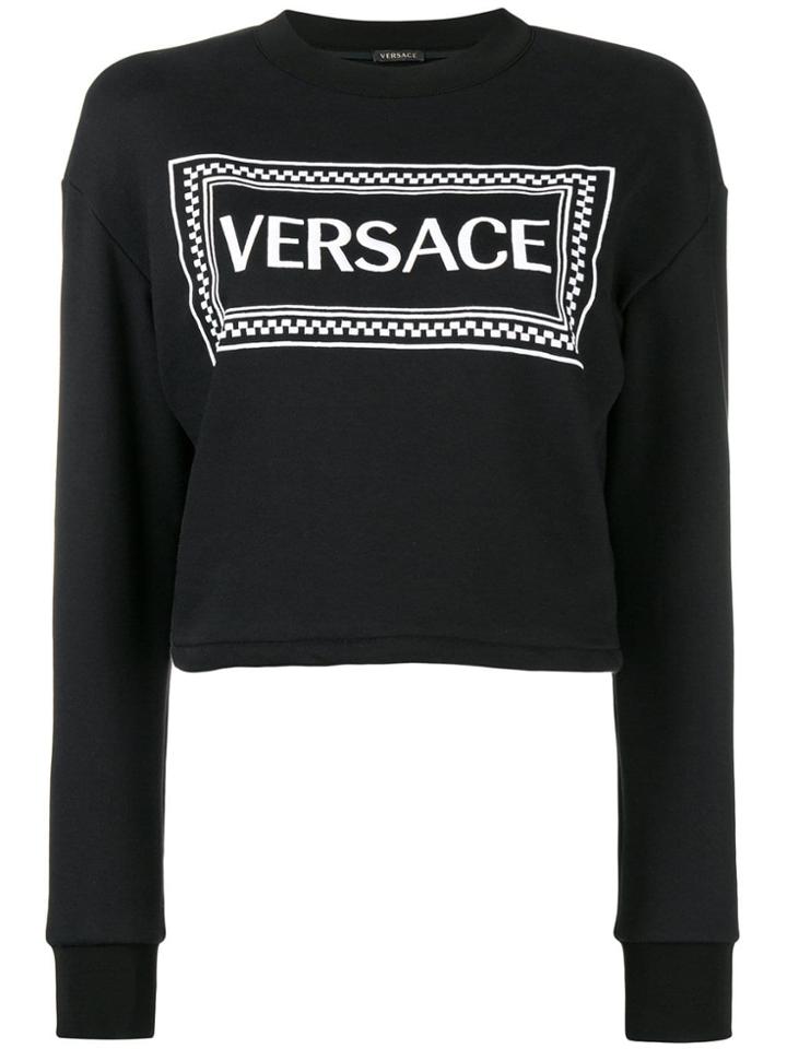 Versace Vintage 90s Logo Print Sweatshirt - Black