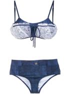 Amir Slama Lace Applique Denim Bikini Set - Blue
