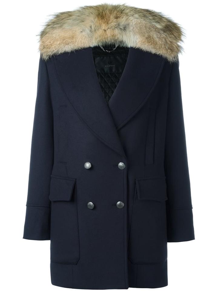 Belstaff Fur-collar Military Coat, Women's, Size: 44, Blue, Nylon/polyester/acetate/virgin Wool