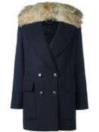 Belstaff Fur-collar Military Coat, Women's, Size: 44, Blue, Nylon/polyester/acetate/virgin Wool