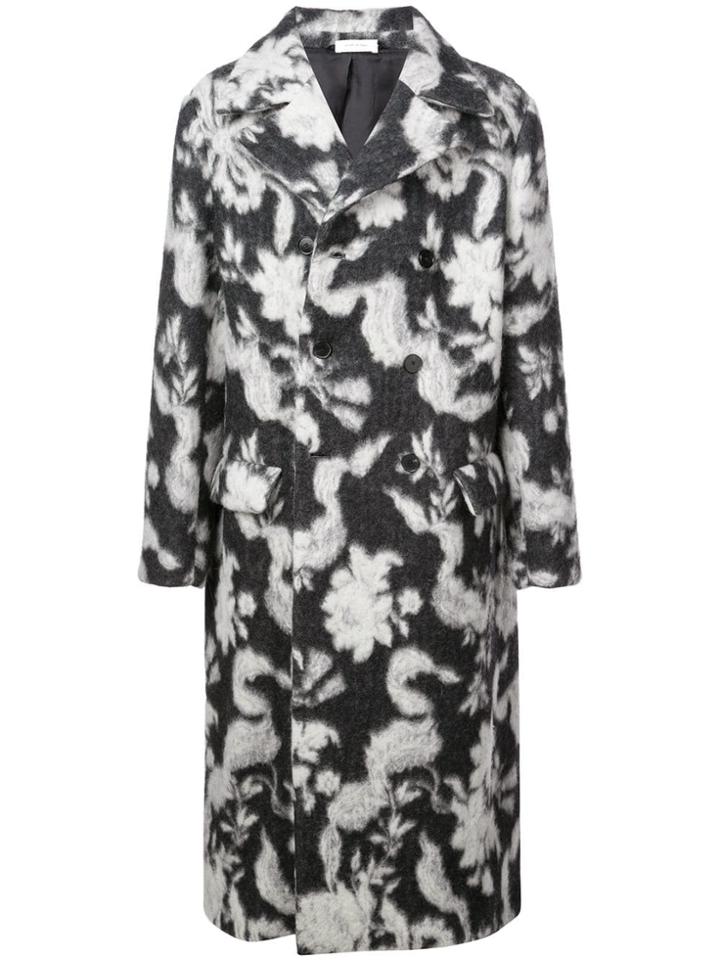 Jil Sander Long Floral Pattern Coat - Grey