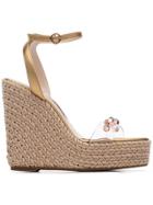 Sophia Webster Gold Dina 140 Leather Wedge Sandals