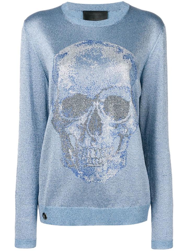 Philipp Plein Metallic Skull Jumper - Blue