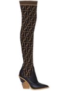Fendi Cutwalk 100 Logo Print Over-the-knee Leather Boots - Brown