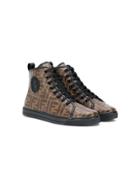 Fendi Kids Logo Hi-top Sneakers - Brown