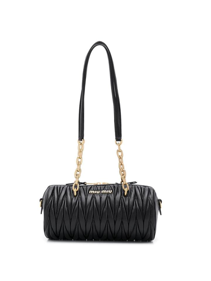 Miu Miu Logo Matelassé Bag - Black