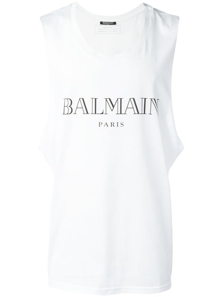 Balmain Mylar Logo Tank Top - White