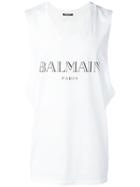 Balmain Mylar Logo Tank Top - White