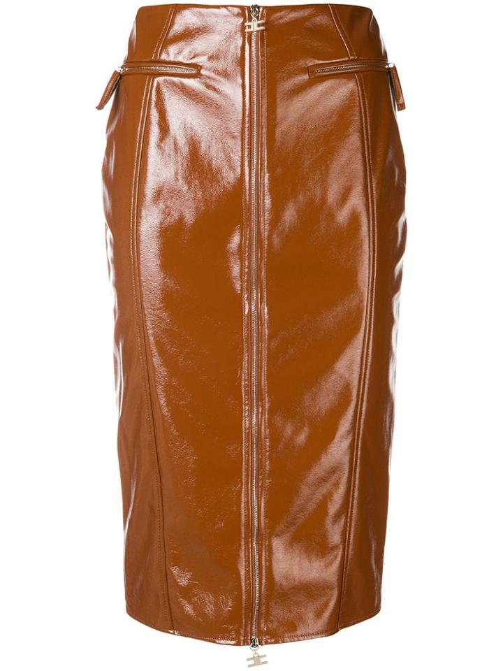Elisabetta Franchi Zipped Pencil Skirt - Brown