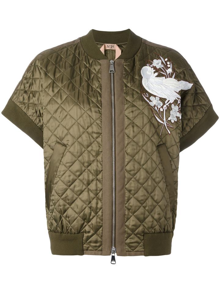No21 Shortsleeved Quilted Bomber Jacket, Women's, Size: 40, Green, Cotton/polyester/viscose