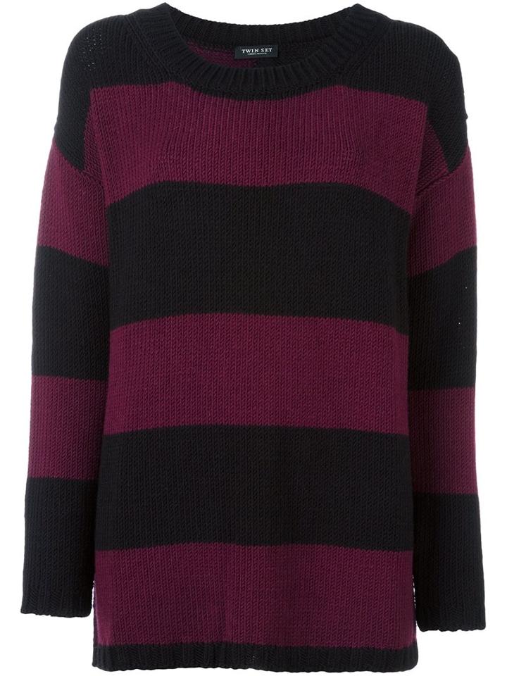 Twin-set Striped Long Fit Jumper, Women's, Size: Small, Black, Acrylic/polyester/wool