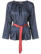Hache Patterned Belted Blouse - Blue