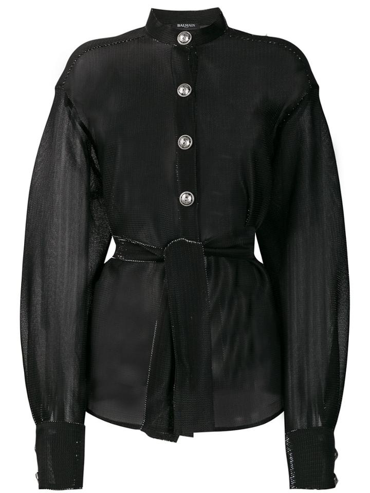 Balmain Sheer Tie-waist Blouse - Black