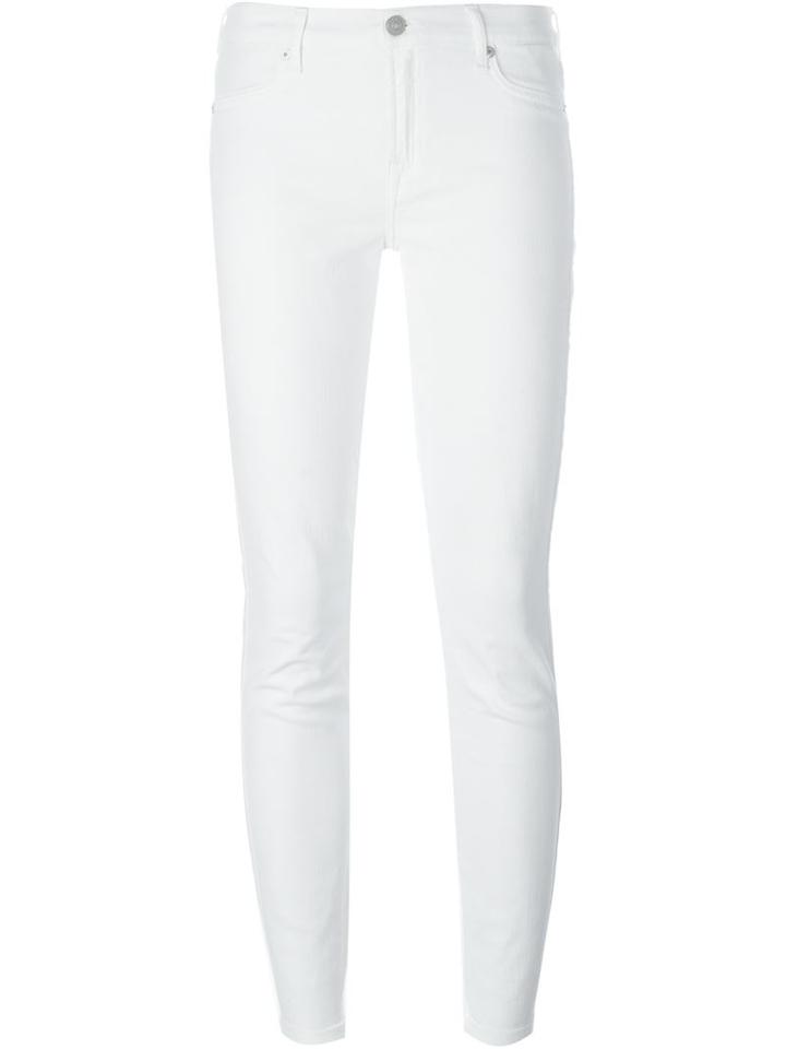 7 For All Mankind Rear Pocket Detailing Skinny Jeans, Women's, Size: 30, White, Cotton/lyocell/spandex/elastane