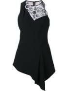 Roland Mouret Lace Inset Sleeveless Blouse, Women's, Size: 10, Black, Polyester/acetate/viscose/spandex/elastane