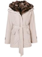 Max & Moi Belted Fur Lined Parka - Neutrals