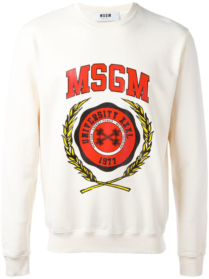 Msgm College Logo Sweatshirt, Men's, Size: Large, Nude/neutrals, Cotton