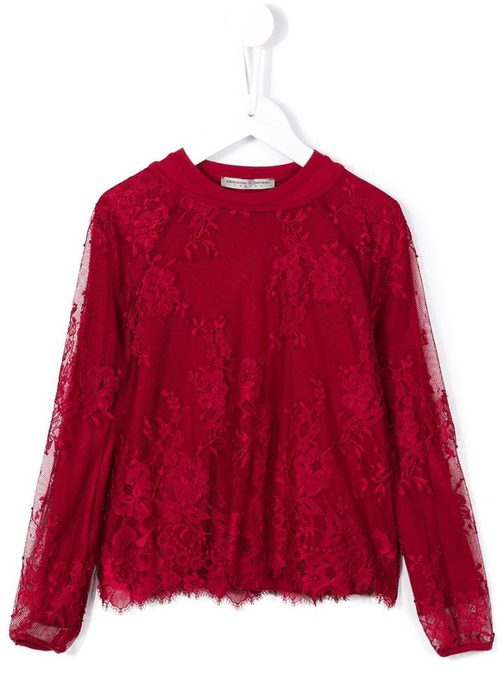 Ermanno Scervino Junior Lace Overlay Top, Kids Unisex, Size: 8 Yrs, Red, Polyimide/polyester