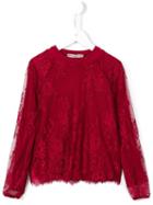 Ermanno Scervino Junior Lace Overlay Top, Kids Unisex, Size: 8 Yrs, Red, Polyimide/polyester