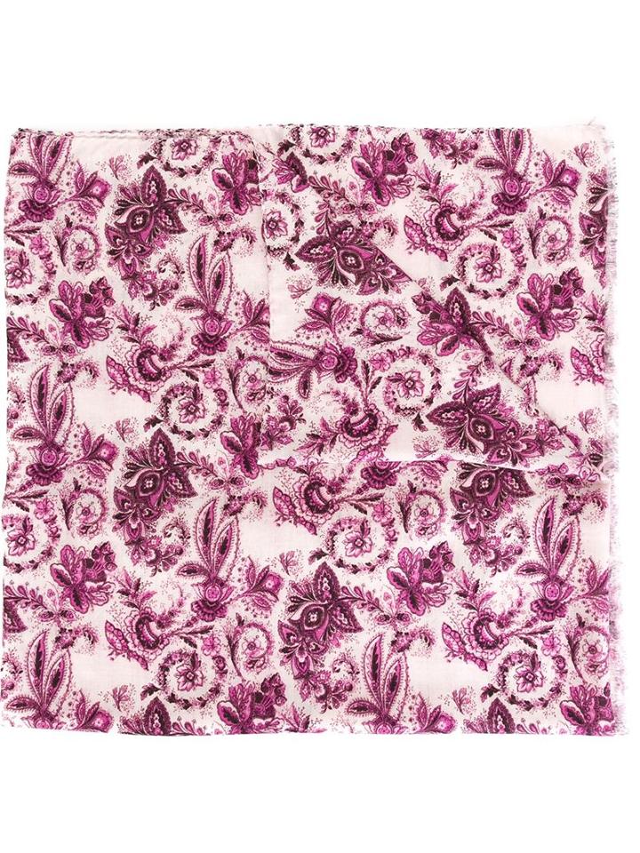 Kiton Floral Print Scarf, Men's, Pink/purple, Silk