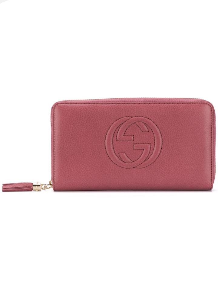 Gucci Embroidered Gg Logo Wallet - Pink