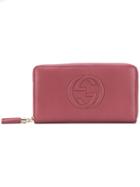 Gucci Embroidered Gg Logo Wallet - Pink