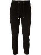 Balmain Biker Track Pants, Women's, Size: 36, Black, Cotton/lamb Skin/spandex/elastane