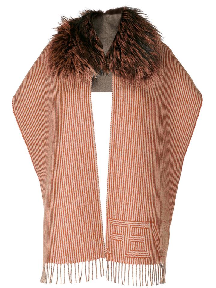 Fendi Fur Trim Striped Scarf - Brown