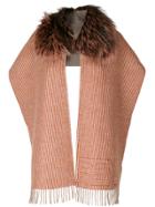 Fendi Fur Trim Striped Scarf - Brown