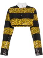Charm's Sequin Embellished Leopard Print Cropped Shirt - Yellow