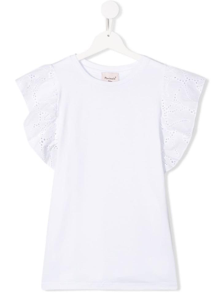 Mariuccia Milano Kids Embroidered Sleeves T-shirt - White