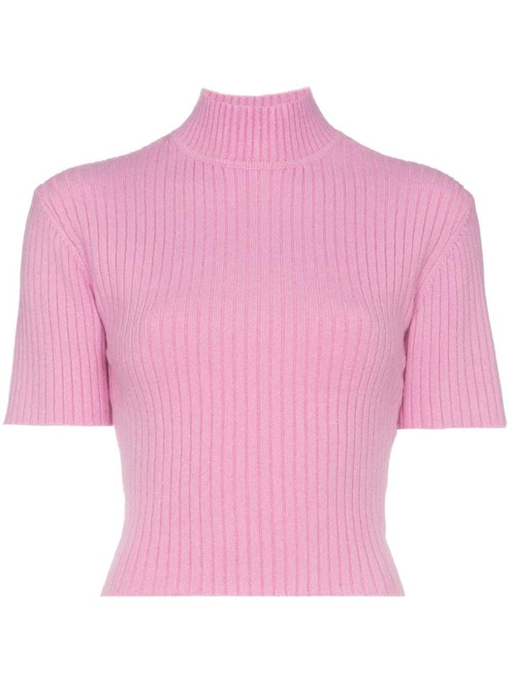Staud Claudia Knitted Turtle Neck Top - Pink & Purple