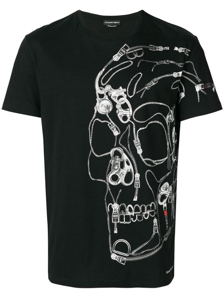 Alexander Mcqueen Zip Skull Print T-shirt - Black
