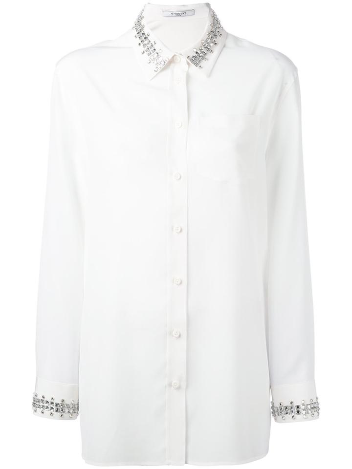 Givenchy - Crystal Trim Shirt - Women - Silk/polyester/brass/glass - 38, White, Silk/polyester/brass/glass