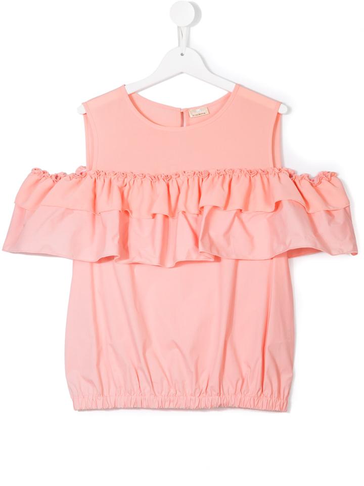 Elisabetta Franchi La Mia Bambina Ruffled Ruffled Blouse - Pink &