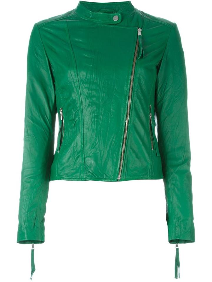 P.a.r.o.s.h. 'marvel' Biker Jacket, Women's, Size: Medium, Green, Sheep Skin/shearling/cotton/polyester