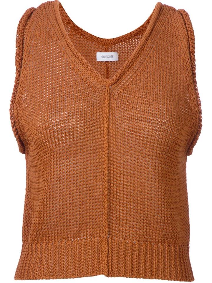 En Route Deep V-neck Top, Women's, Brown, Cotton