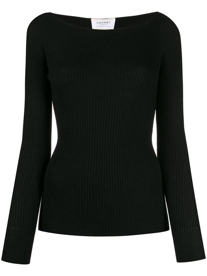 Snobby Sheep Boat-neck Knit Sweater - Black