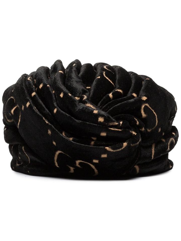 Gucci Gg Logo Printed Wrapped Headdress - Black