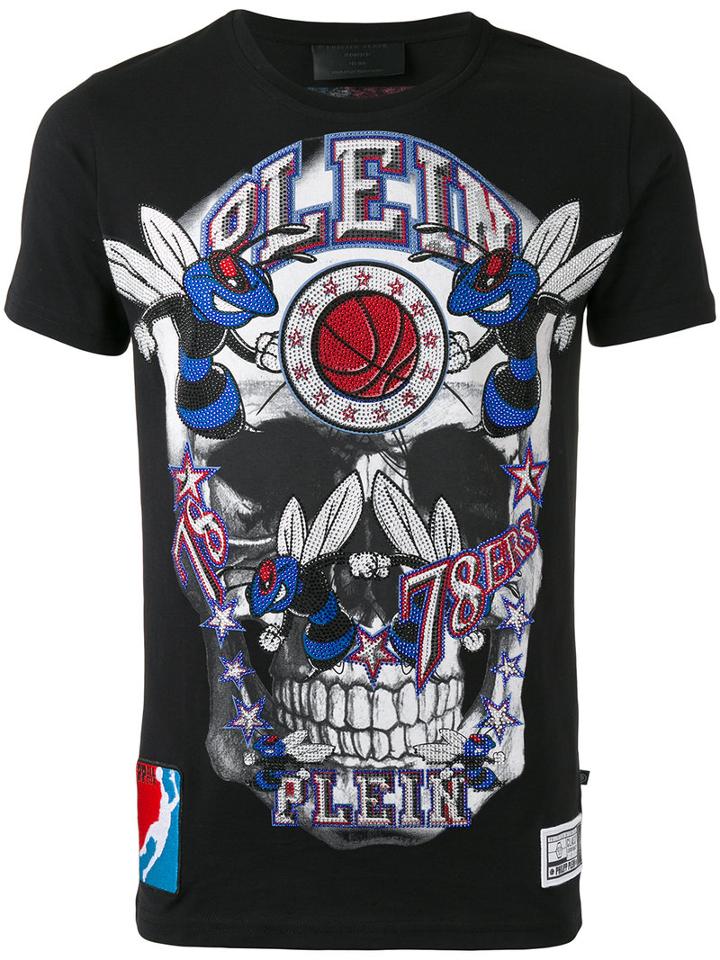 Philipp Plein Orange T-shirt, Men's, Size: Small, Black, Cotton/crystal
